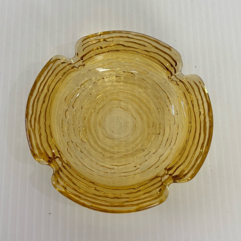 Vintage Anchor Hocking Glass Ashtray Soreno Amber Gold Mid Century 4” - Picture 2 of 5
